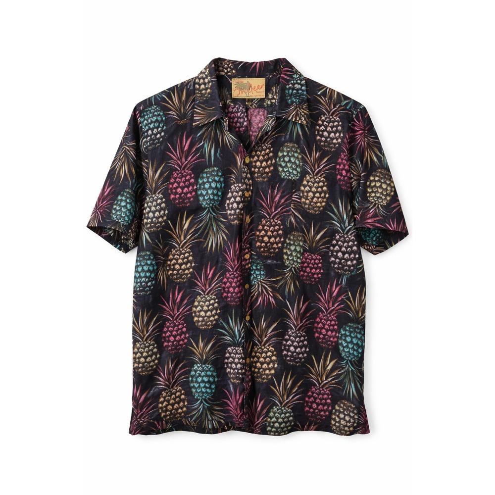 Ingear Fashions Mens Pineapple Print Button Down Shirt Black KOHS31 Large